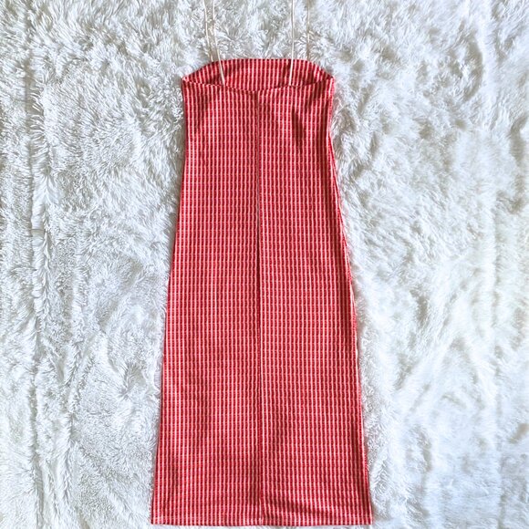 ✨SUMMER SALE✨ Red & Pink Checkered Print Body Con Dress - Small - Picture 2 of 4